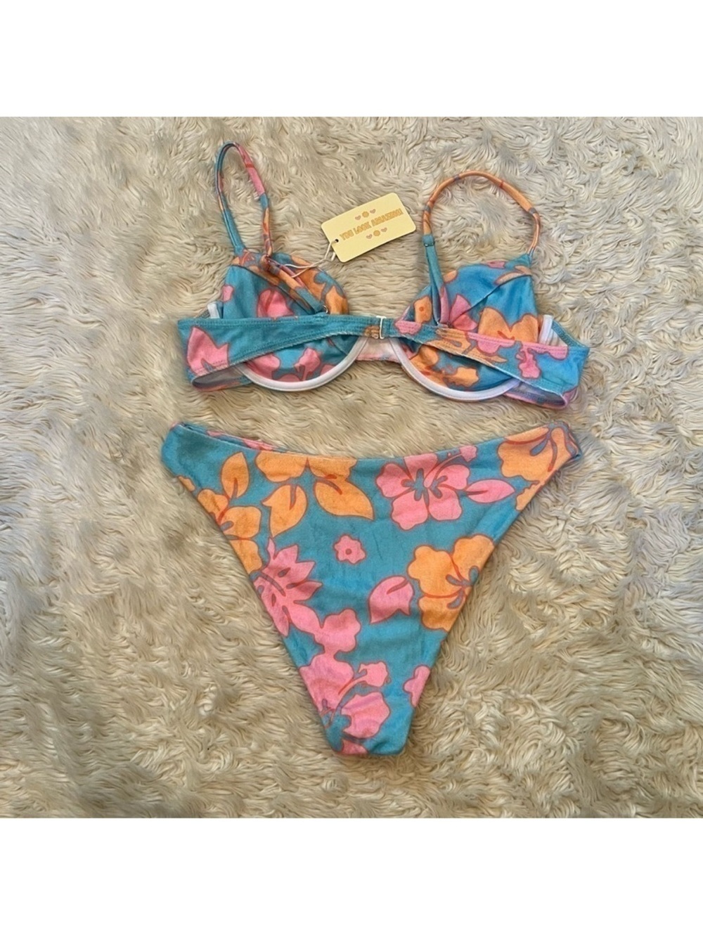 NWT Aurelle Floral tropical Underwire Bikini Set in Orange Pink and Blue - Picture 4 of 5